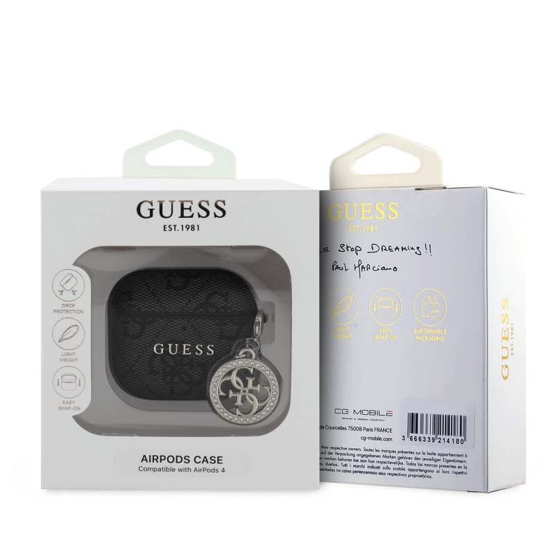 Guess 4G Script PC/PU Charm Puzdro pre AirPods 4 Black
