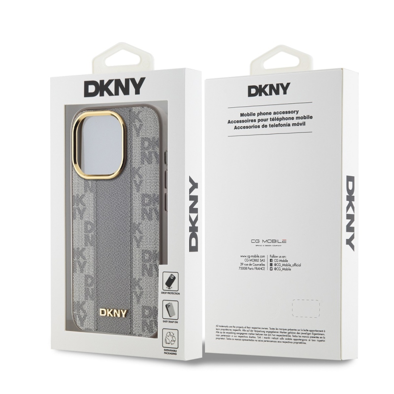 DKNY PU Leather Checkered Pattern Magsafe Zadný Kryt pre iPhone 15 Pro Max Beige