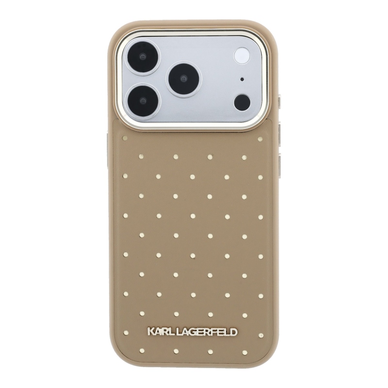 Karl Lagerfeld PU Perforated Gold Dots MagSafe zadný kryt pre iPhone 17 Pro, béžový