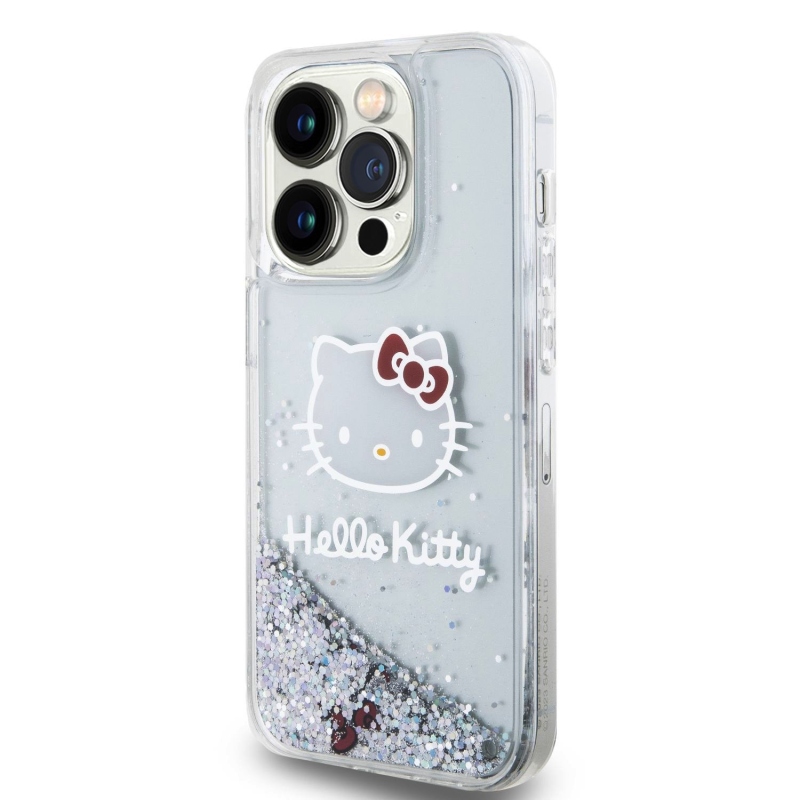 Hello Kitty Liquid Glitter Electroplating Head Logo Zadný Kryt pre iPhone 13 Pro - priehľadný