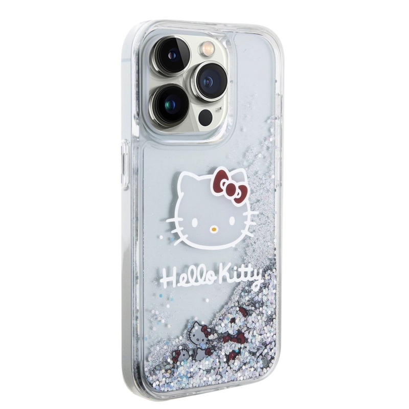 Hello Kitty Liquid Glitter Electroplating Head Logo Zadný Kryt pre iPhone 13 Pro - priehľadný