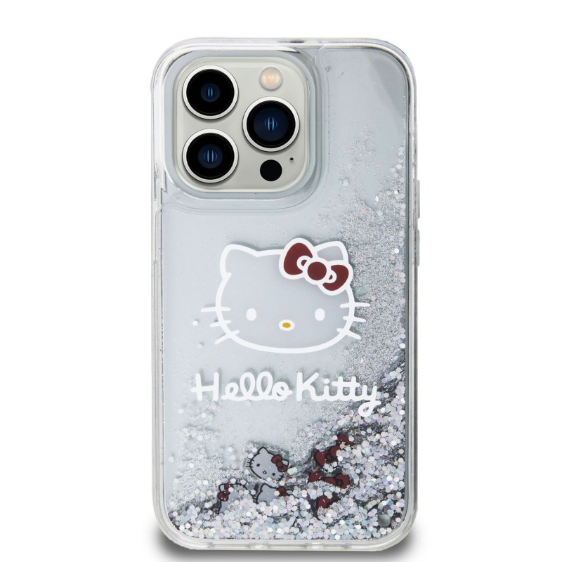 Hello Kitty Liquid Glitter Electroplating Head Logo Zadný Kryt pre iPhone 13 Pro - priehľadný