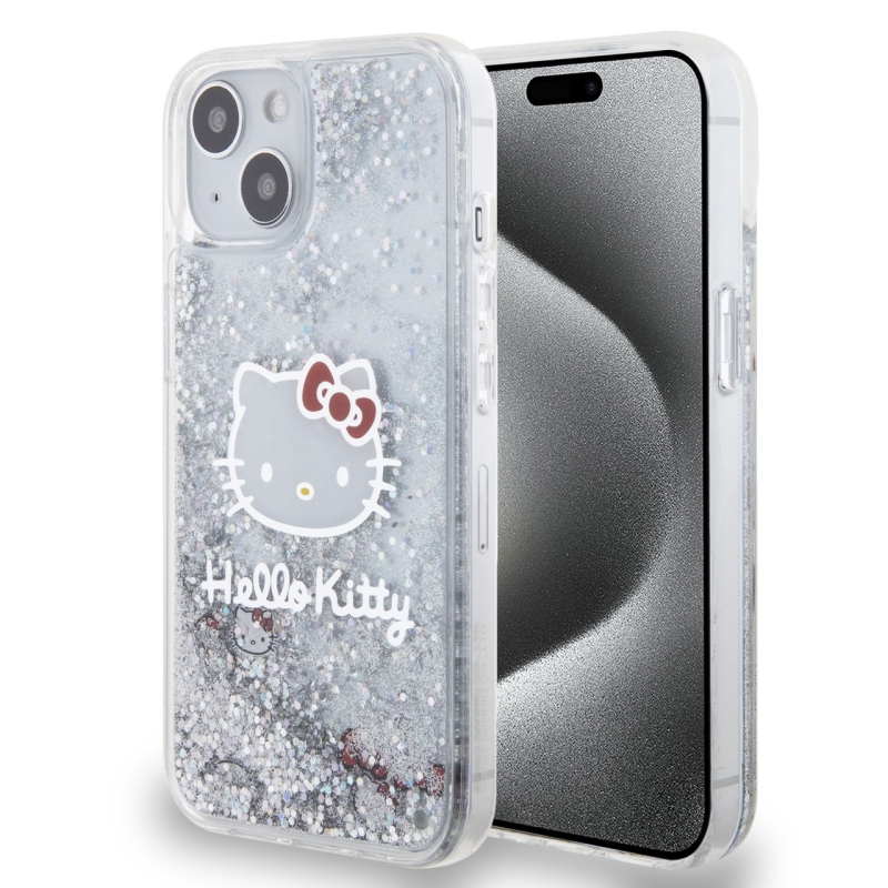 Hello Kitty Liquid Glitter Electroplating Head Logo Zadný Kryt pre iPhone 13 - priehľadný