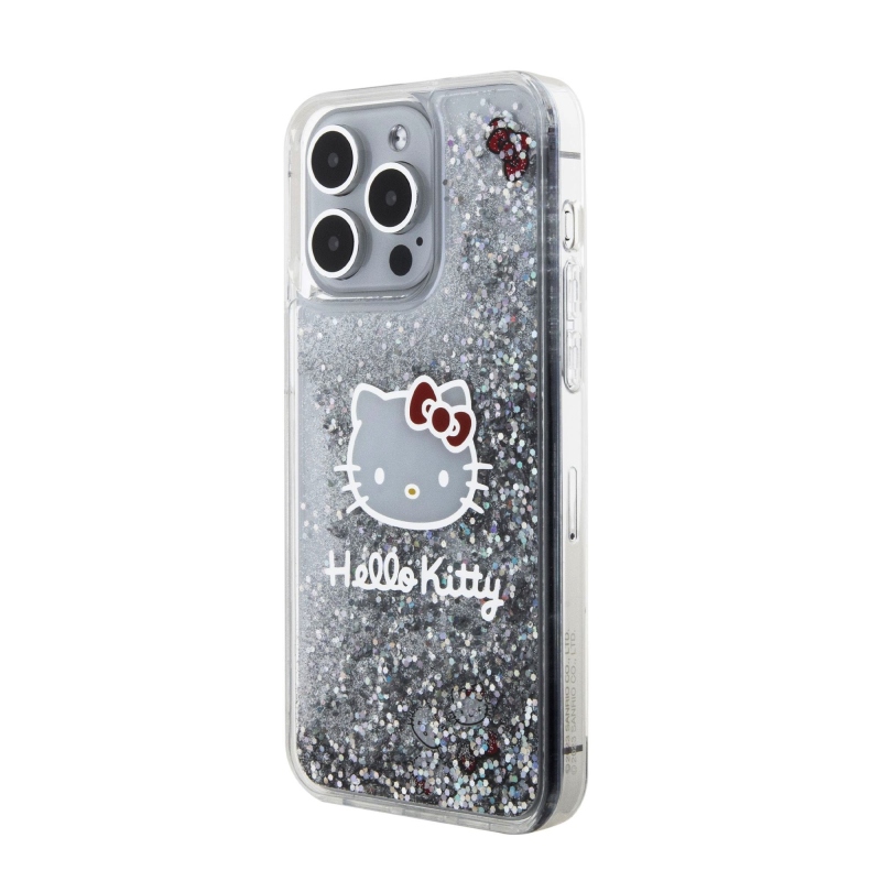 Hello Kitty Liquid Glitter Electroplating Head Logo Zadný Kryt pre iPhone 15 Pro Max - priehľadný