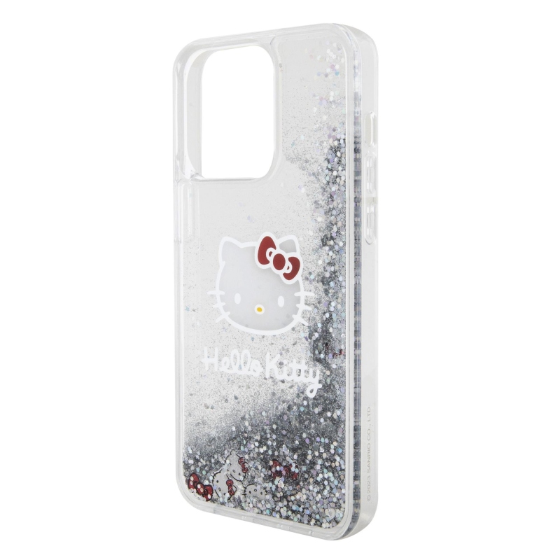 Hello Kitty Liquid Glitter Electroplating Head Logo Zadný Kryt pre iPhone 15 Pro Max - priehľadný