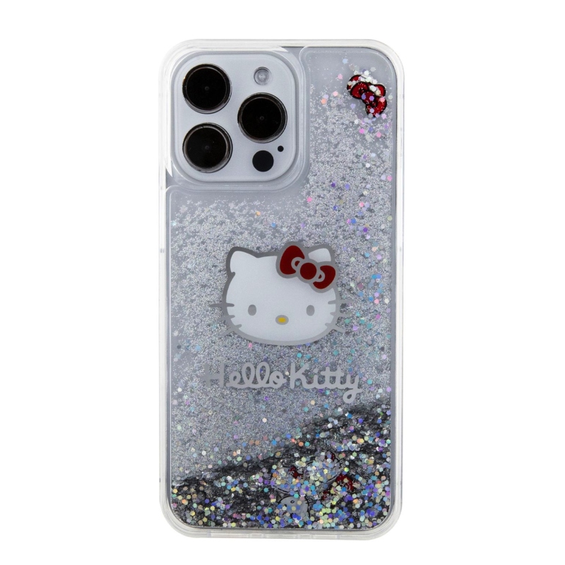 Hello Kitty Liquid Glitter Electroplating Head Logo Zadný Kryt pre iPhone 15 Pro Max - priehľadný