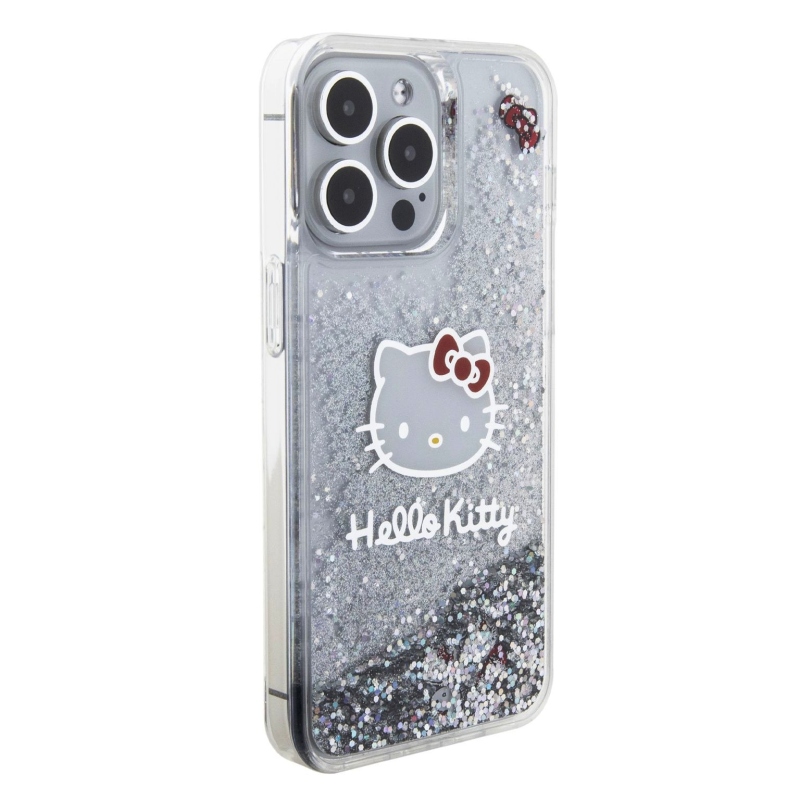 Hello Kitty Liquid Glitter Electroplating Head Logo Zadný Kryt pre iPhone 15 Pro Max - priehľadný