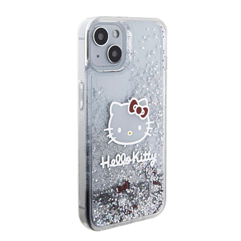 Hello Kitty Liquid Glitter Electroplating Head Logo Zadný Kryt pre iPhone 15 - priehľadný