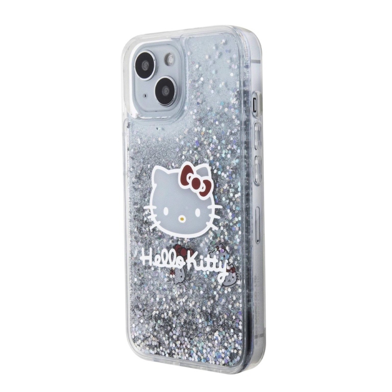 Hello Kitty Liquid Glitter Electroplating Head Logo Zadný Kryt pre iPhone 15 - priehľadný