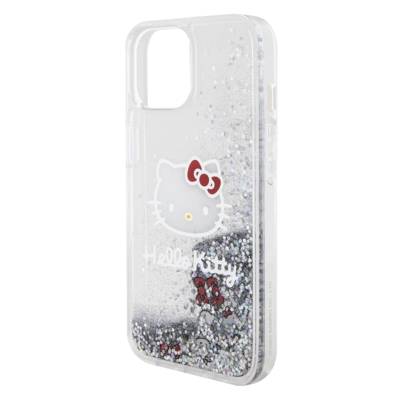 Hello Kitty Liquid Glitter Electroplating Head Logo Zadný Kryt pre iPhone 15 - priehľadný