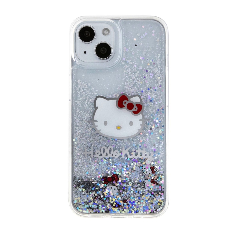 Hello Kitty Liquid Glitter Electroplating Head Logo Zadný Kryt pre iPhone 15 - priehľadný