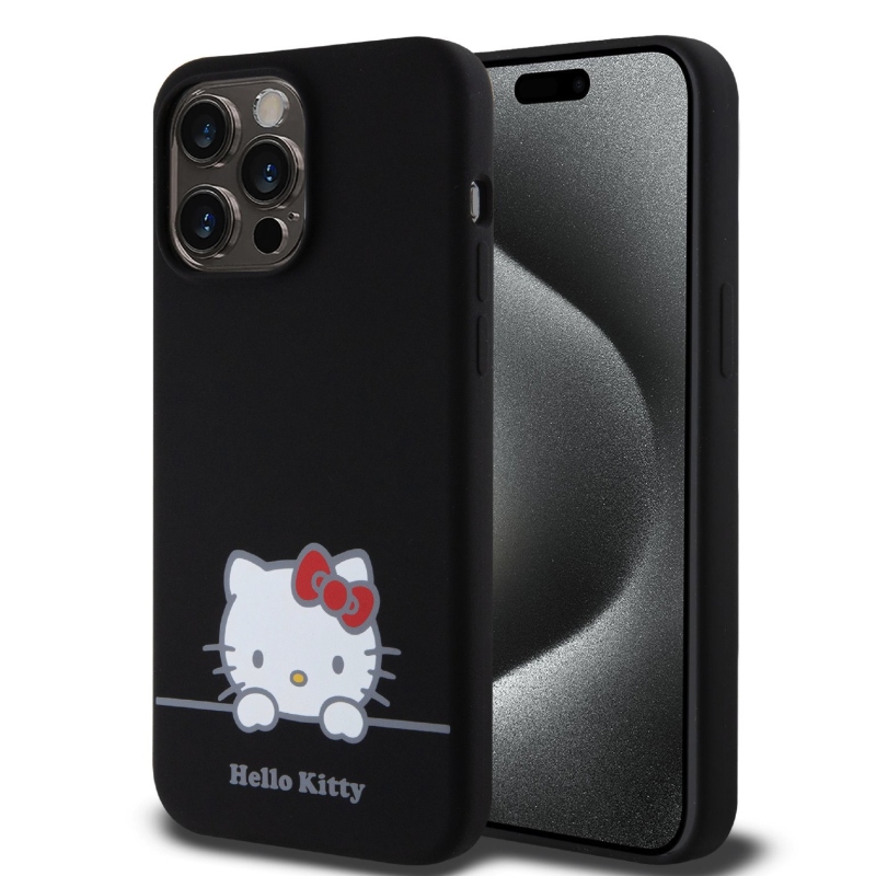 Hello Kitty Liquid Silicone Daydreaming Logo Zadný Kryt pre iPhone 15 Pro Max Black