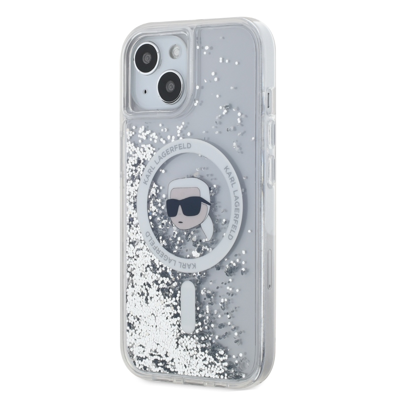 Karl Lagerfeld Liquid Glitter Karl Head Magsafe Zadný Kryt pre iPhone 15 Transparent