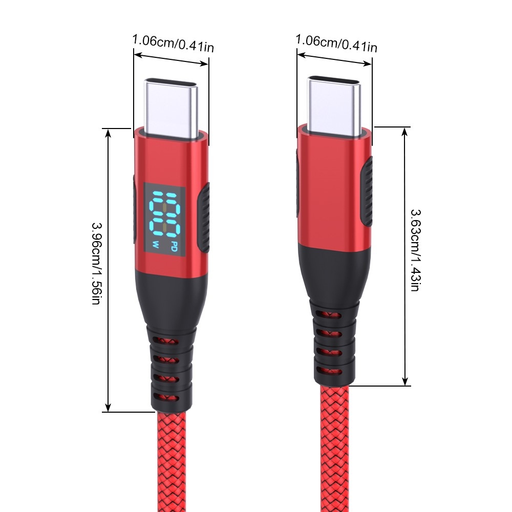 Nylonový kábel USB-C / USB-C s displejom 1m 100W - červený