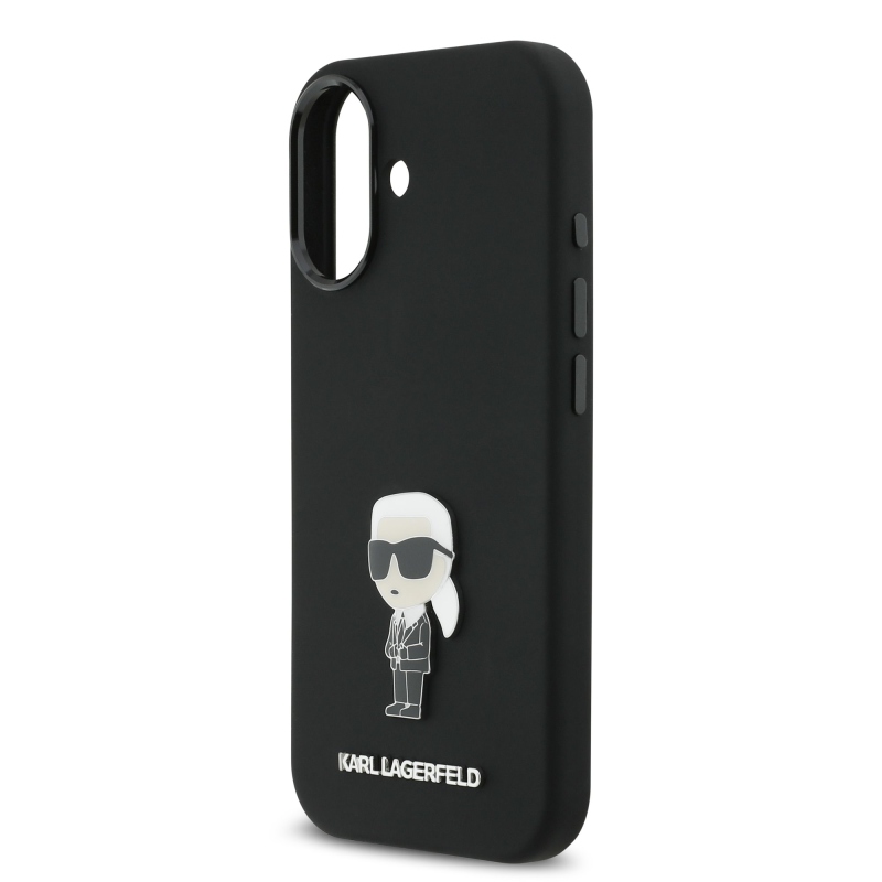 Karl Lagerfeld Liquid Silicone Metal Ikonik Zadný kryt pre iPhone 17 Black