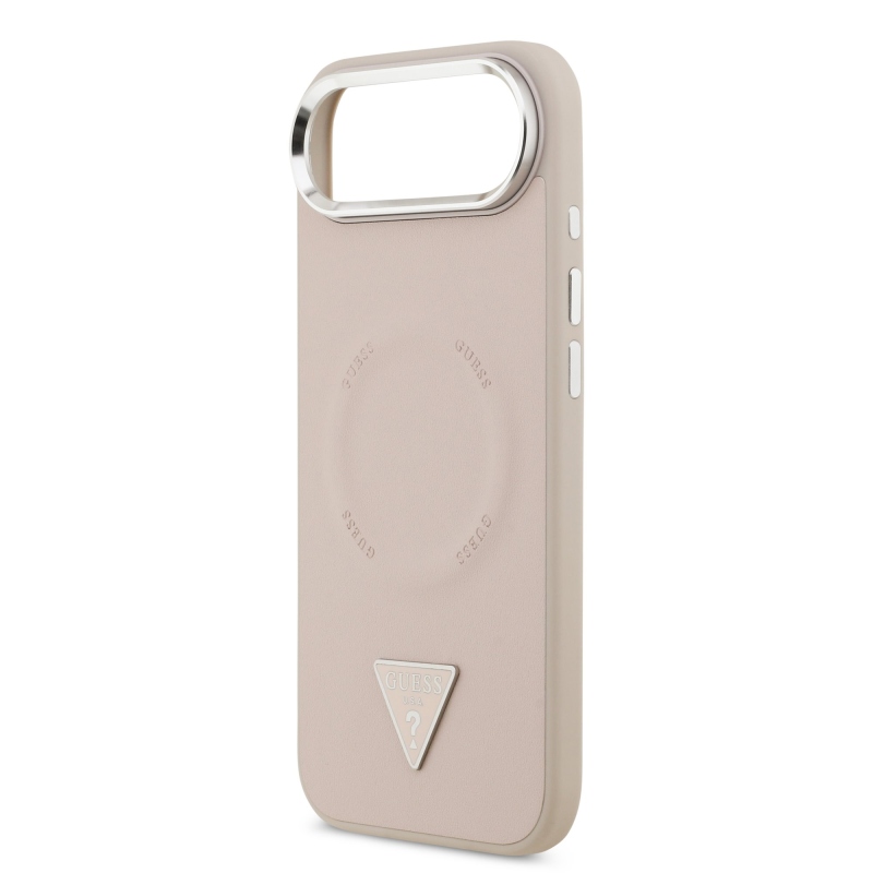 Guess PU kožený zadný kryt MagSafe s trojuholníkovým logom pre iPhone Air Pink