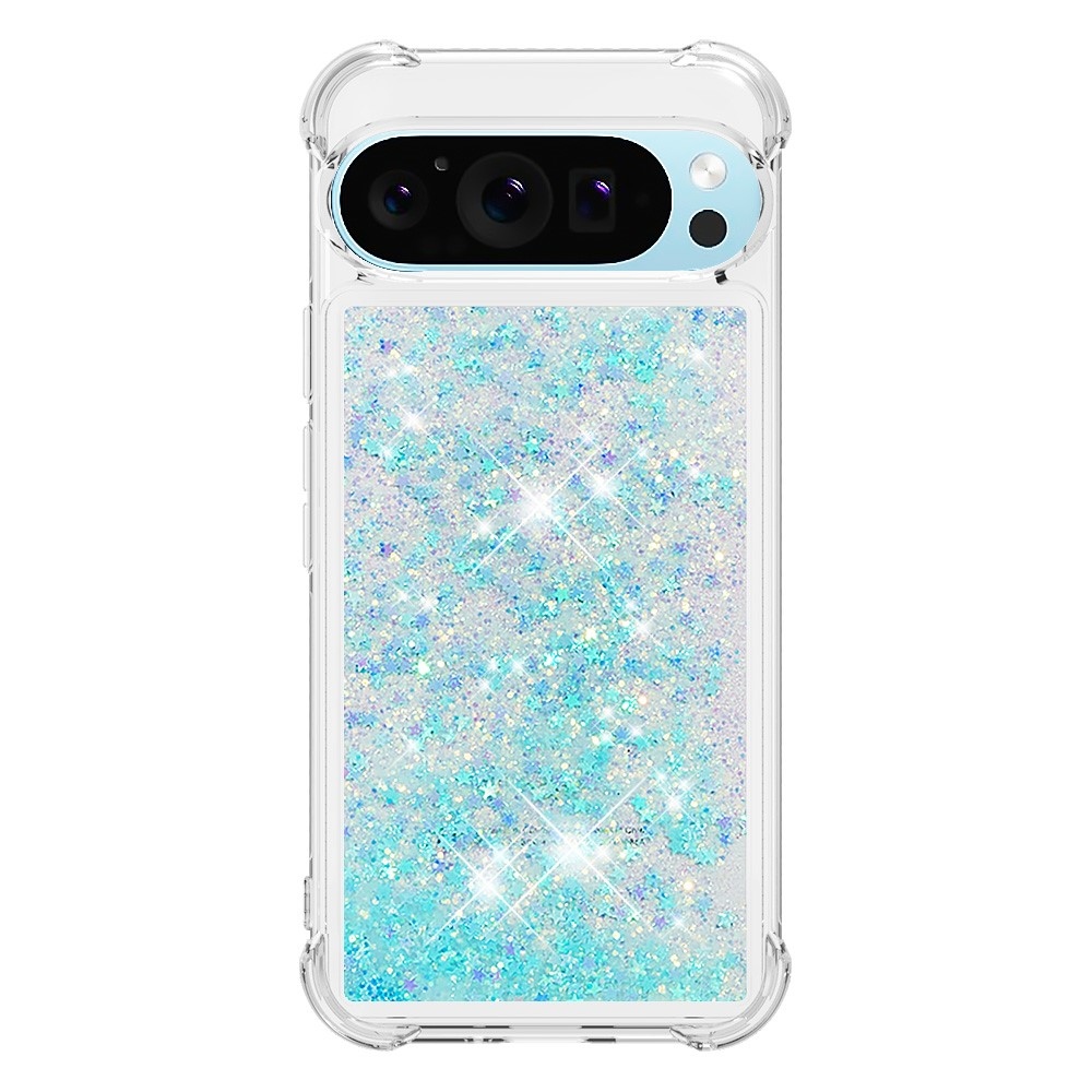 Glitter presýpací gélový obal na Google Pixel 10 Pro/Pixel 10 - modrý/hviezdičky