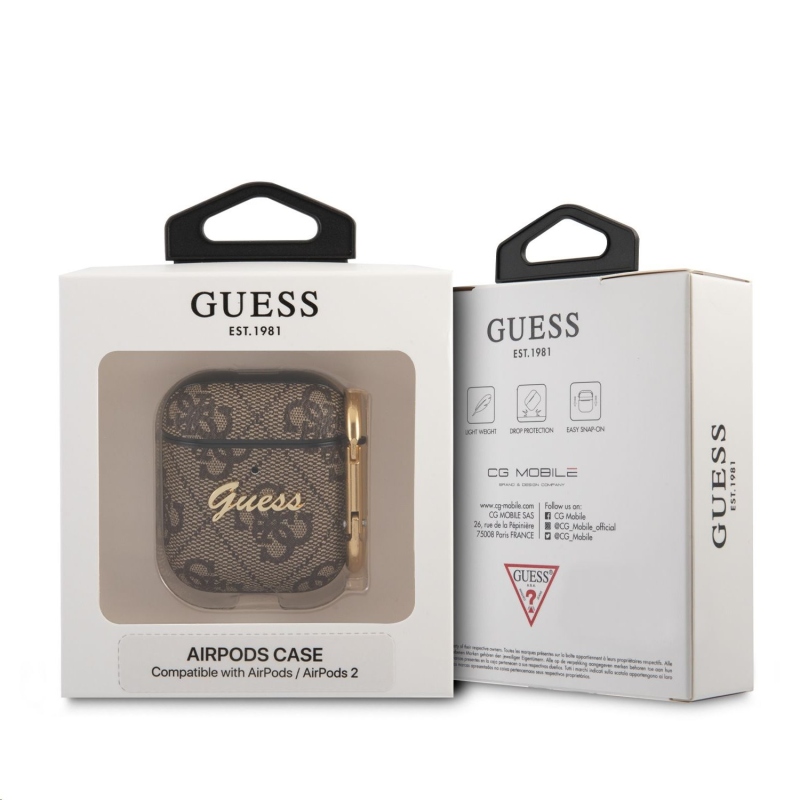 Guess 4G Script PC/PU Puzdro pre Airpods 1/2 Brown