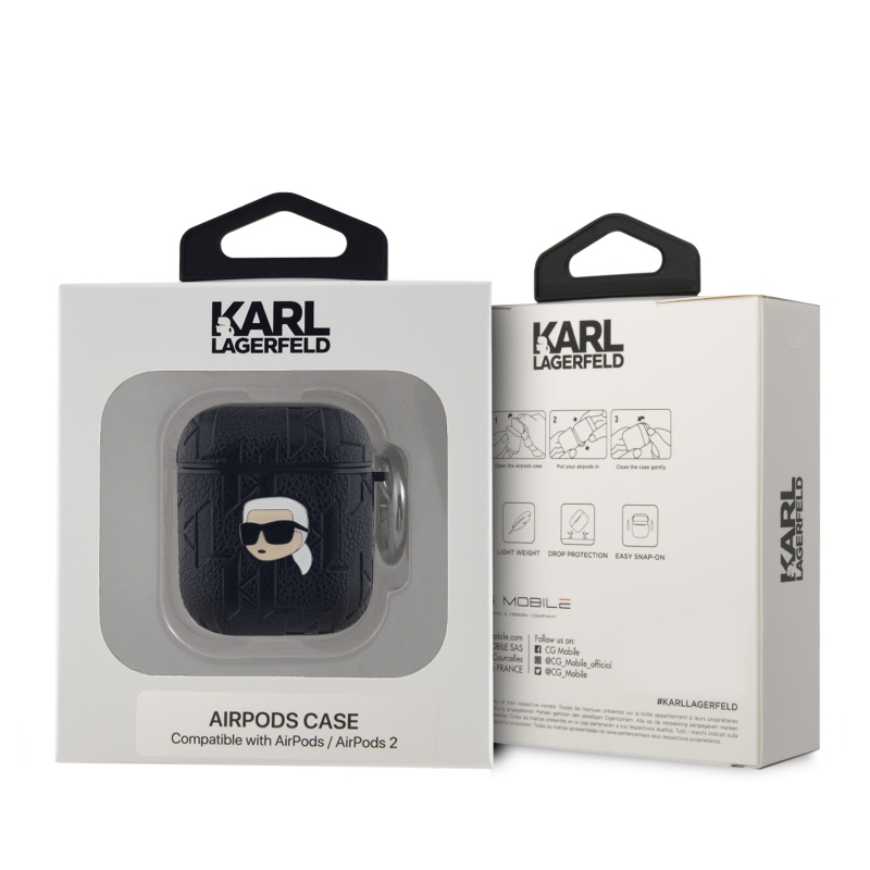 Karl Lagerfeld PU Embossed Karl Head Puzdro pre AirPods 1/2 Black