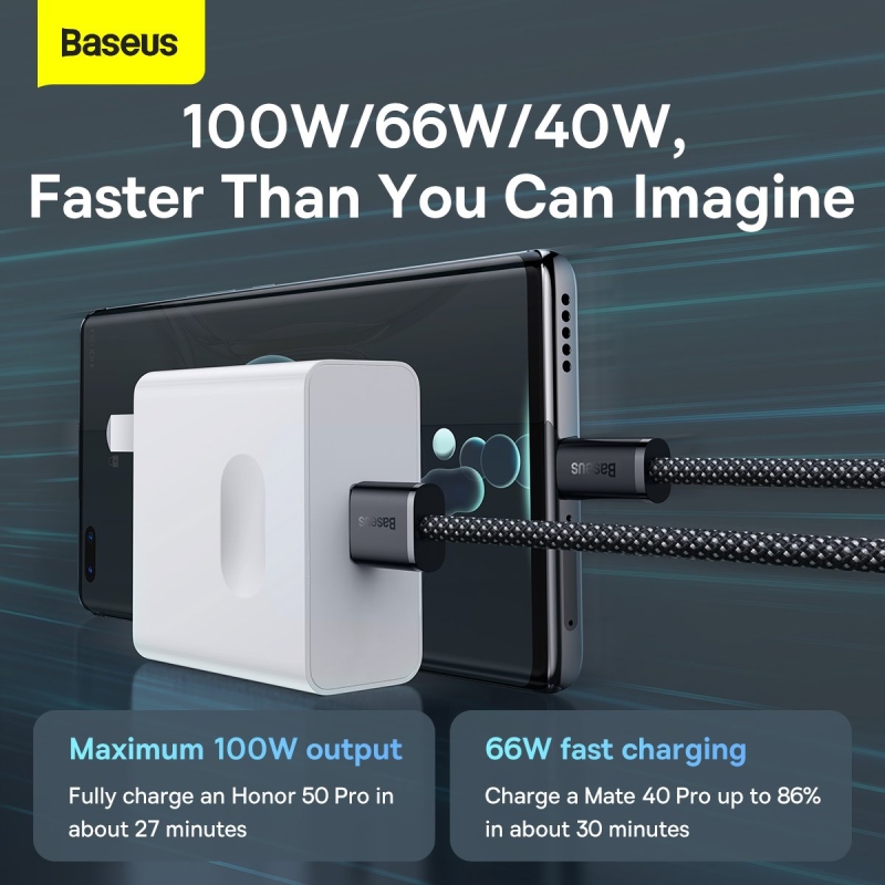 Baseus Dynamic Series Fast Charging Dátový Kábel USB-A - USB-C 100W 2m Slate gray