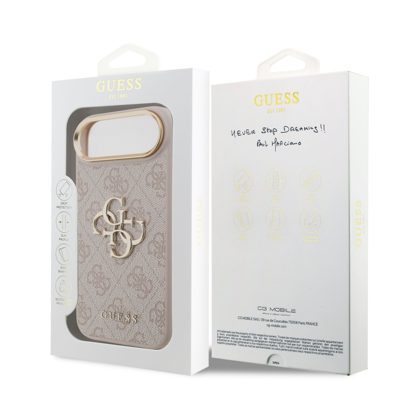 Guess PU kožený 4G kovové logo Gold Frame zadný kryt pre iPhone Air Pink
