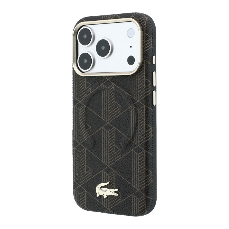 Lacoste PVC Semi Wrap Blend Embossed MagSafe zadný kryt pre iPhone 18 Pro, hnedý