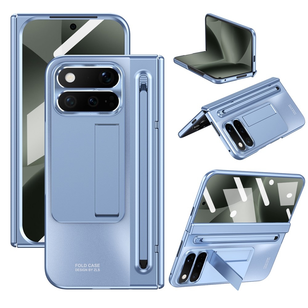 Hinge plastový kryt so stylusom a ochranou displeja na Google Pixel 11 Pro Fold - modrý