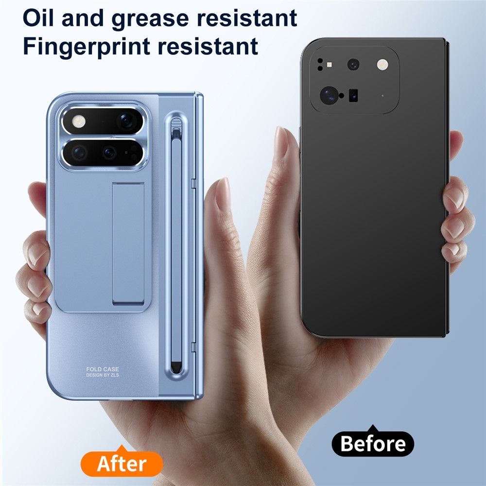 Hinge plastový kryt so stylusom a ochranou displeja na Google Pixel 11 Pro Fold - modrý