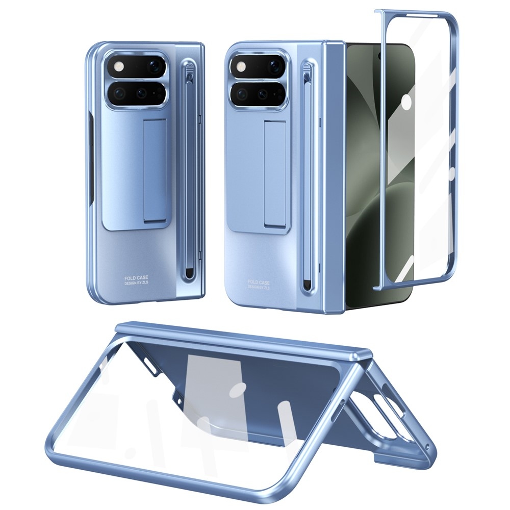 Hinge plastový kryt so stylusom a ochranou displeja na Google Pixel 11 Pro Fold - modrý