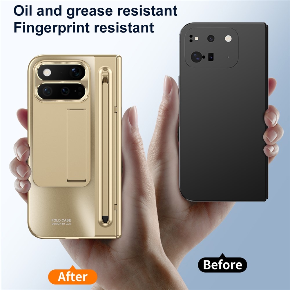 Hinge plastový kryt so stylusom a ochranou displeja na Google Pixel 11 Pro Fold - zlatý