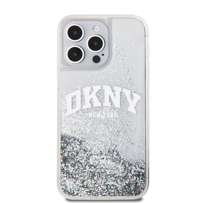 DKNY Liquid Glitter Arch Logo Zadný Kryt pre iPhone 15 Pro Max Transparent