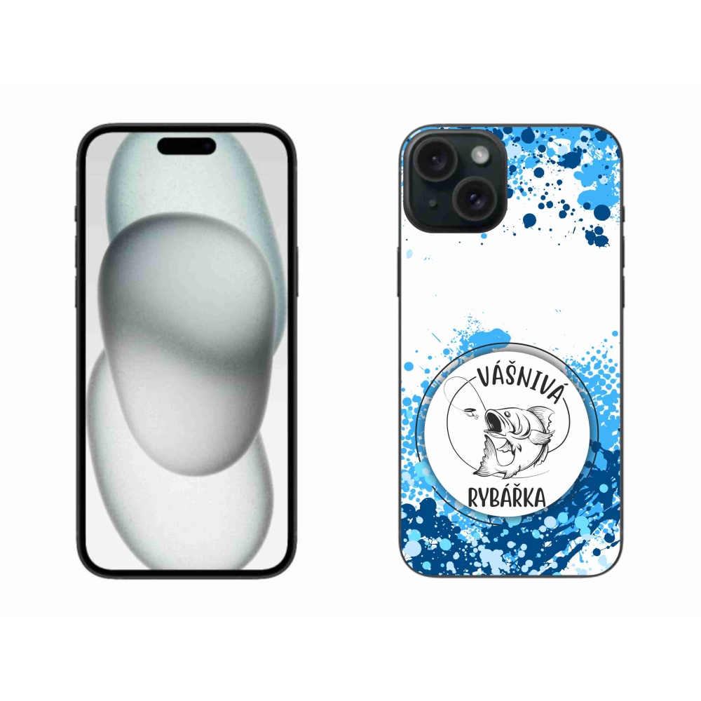 Gélový kryt mmCase na iPhone 15 Plus - vášnivá rybárka biele pozadie