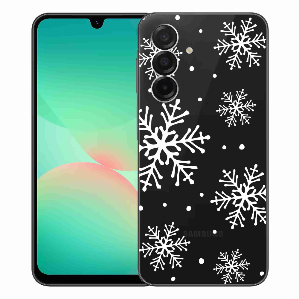 Gélový kryt mmCase na Samsung Galaxy A26 5G - biele vločky na priehľadnom pozadí