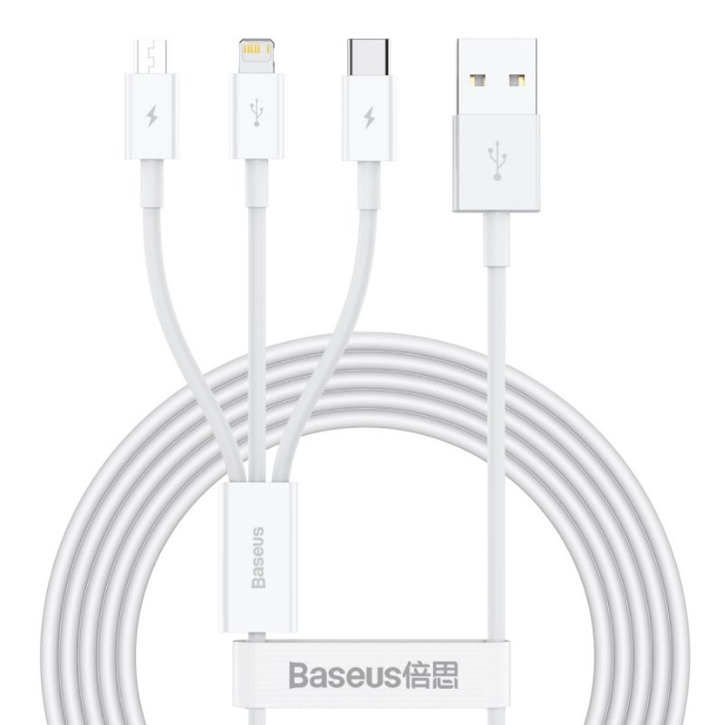 Baseus CAMLTYS-02 Superior Fast Charging Dátový Kábel 3v1 USB-C, Lightning, MicroUSB 1.5m White