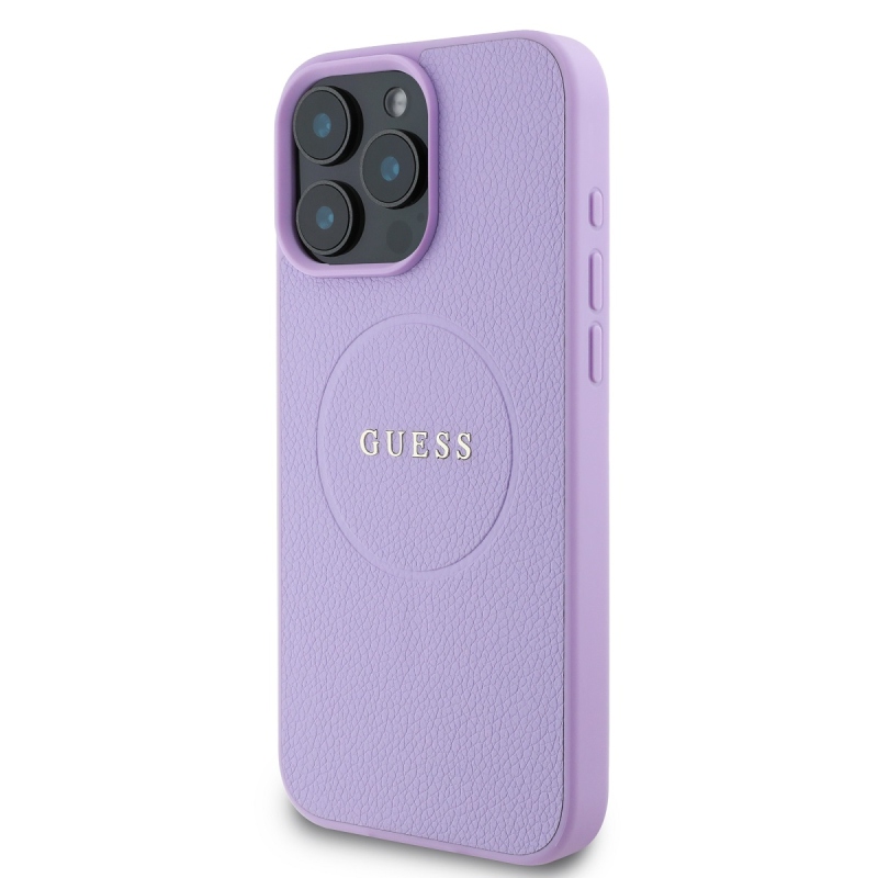 Guess PU Grained Classic Logo MagSafe Zadný Kryt pre iPhone 16 Pro Purple