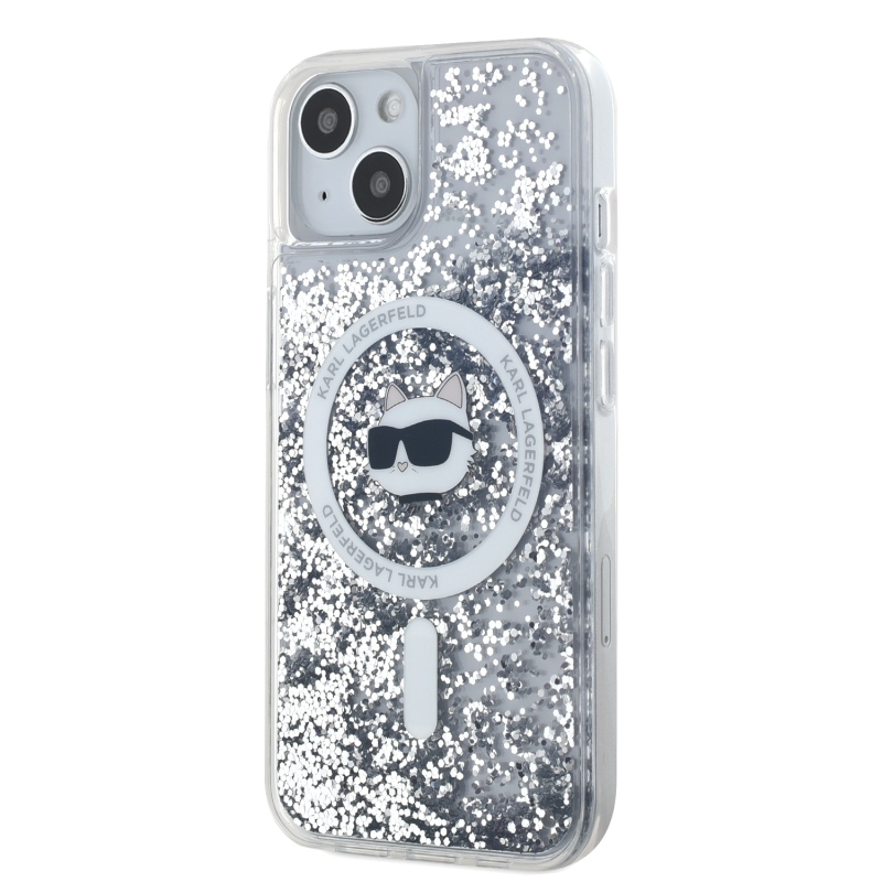 Karl Lagerfeld Liquid Glitter Chúpette Head Magsafe Zadný Kryt pre iPhone 15 Transparent