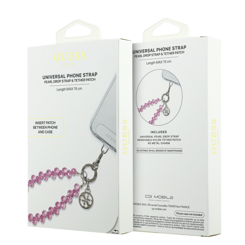 Guess Universal Hand Strap Crystals 4G Charm Pink