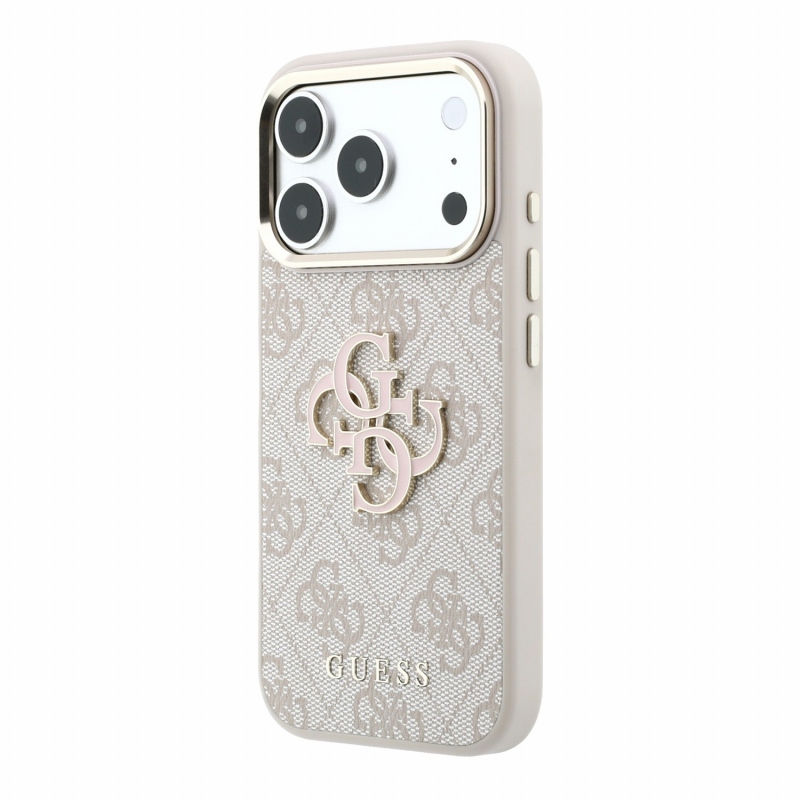 Guess PU 4G Resin Metal Logo – zadný kryt pre iPhone 18 Pro, ružový