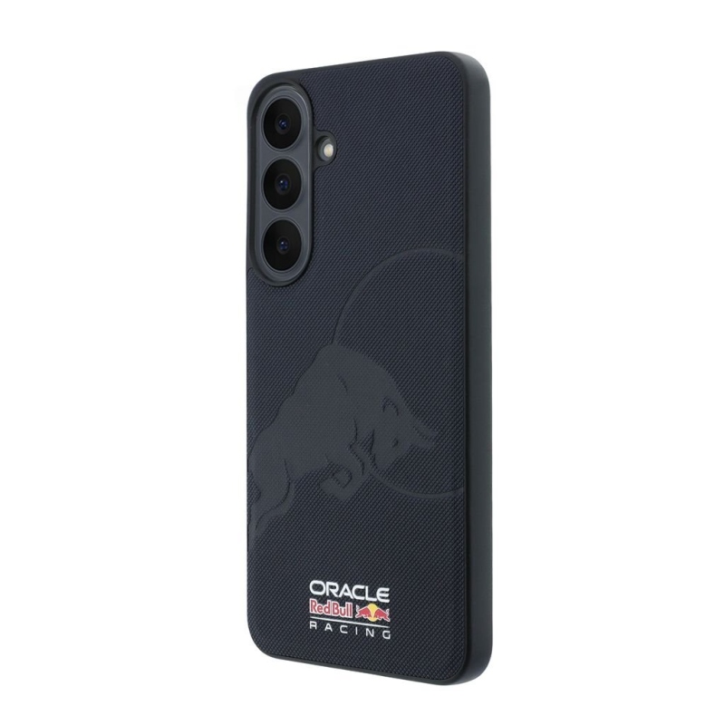 Red Bull PU kožený zadný kryt so sieťovinou, s reliéfnym logom býka a magnetickým uzáverom pre Samsung Galaxy S26 FE, tmavomodrý 