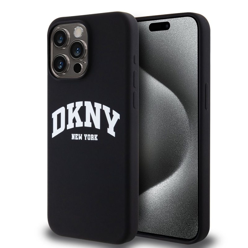 DKNY Liquid Silicone Arch Logo MagSafe Zadný Kryt pre iPhone 15 Pro Max Black