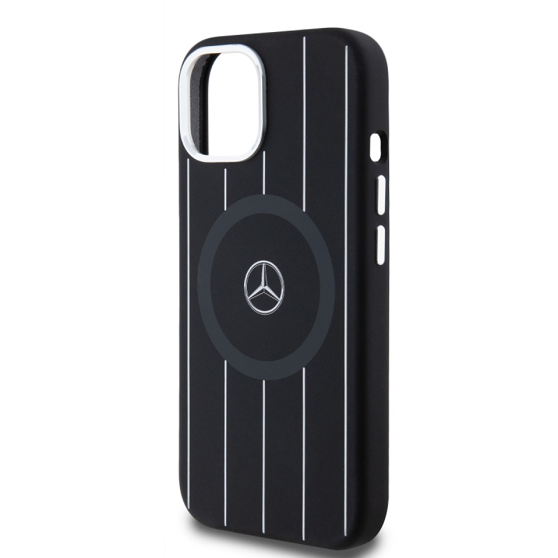 Mercedes Liquid Silicon Stripes Pattern MagSafe Zadný Kryt pre iPhone 15 Black