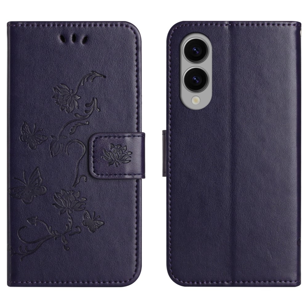 Flower knižkové púzdro na Samsung Galaxy S25 Edge - tmavofialové