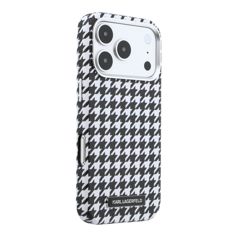Karl Lagerfeld PU Houndstooth Resin Plate Zadný kryt MagSafe pre iPhone 17 Pro Black