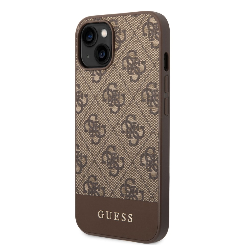 Guess PU 4G Stripe Zadný Kryt pre iPhone 14 Brown