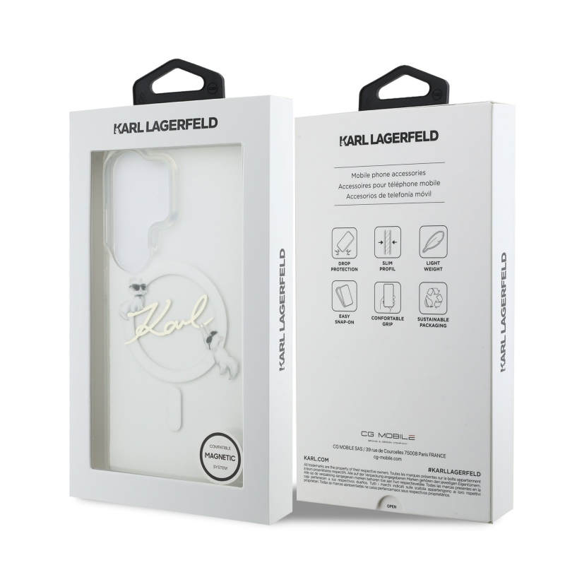 Karl Lagerfeld IML Choupette Karl Script Logo Magnetický zadný kryt pre Samsung Galaxy S26 Ultra Transparent