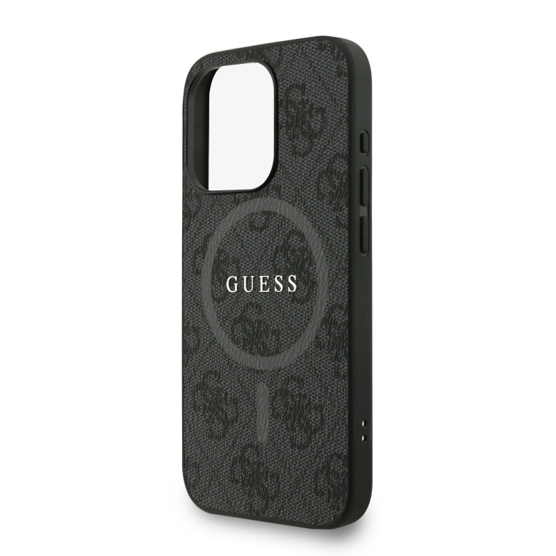 Guess PU Leather 4G Colored Ring Strap MagSafe Zadný Kryt pre iPhone 15 Pro Black