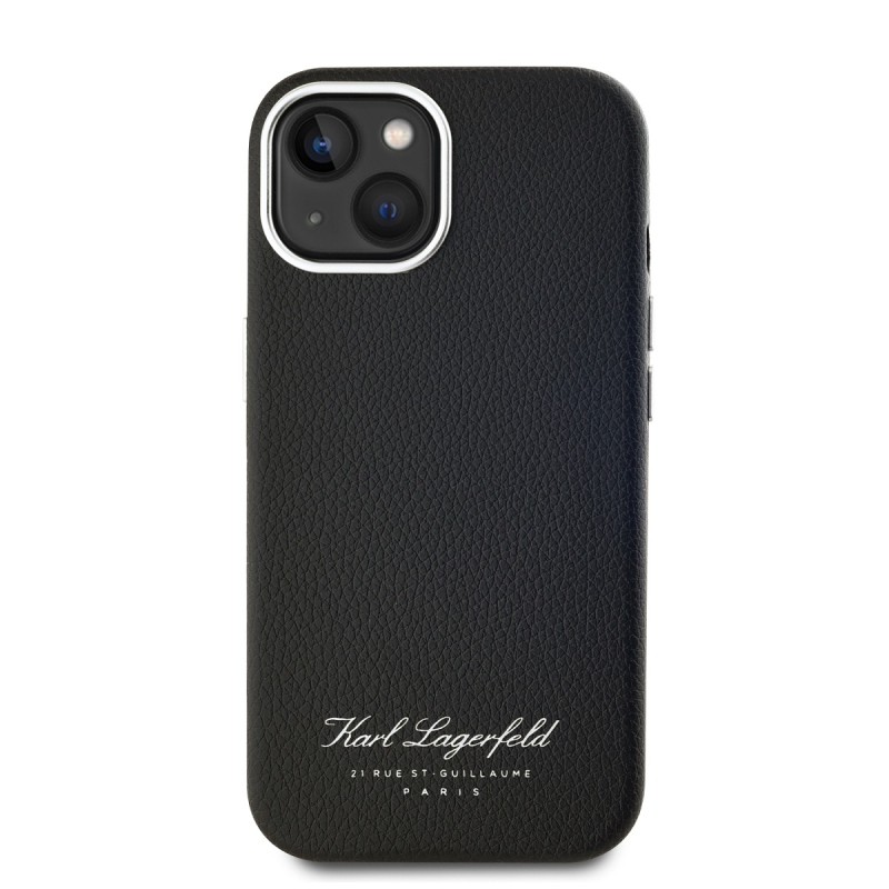 Karl Lagerfeld Grained PU Hotel RSG Zadný Kryt pre iPhone 15 Black