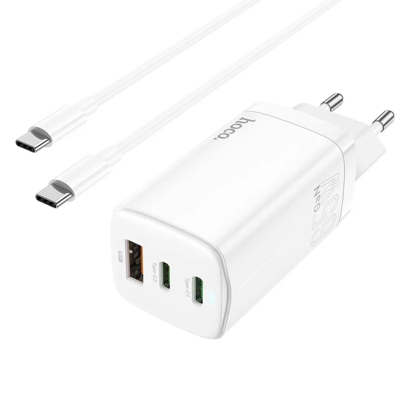 HOCO N16 GaN Cestovná nabíjačka 65W 2x USB-C + USB-A + Kábel USB-C/USB-C White