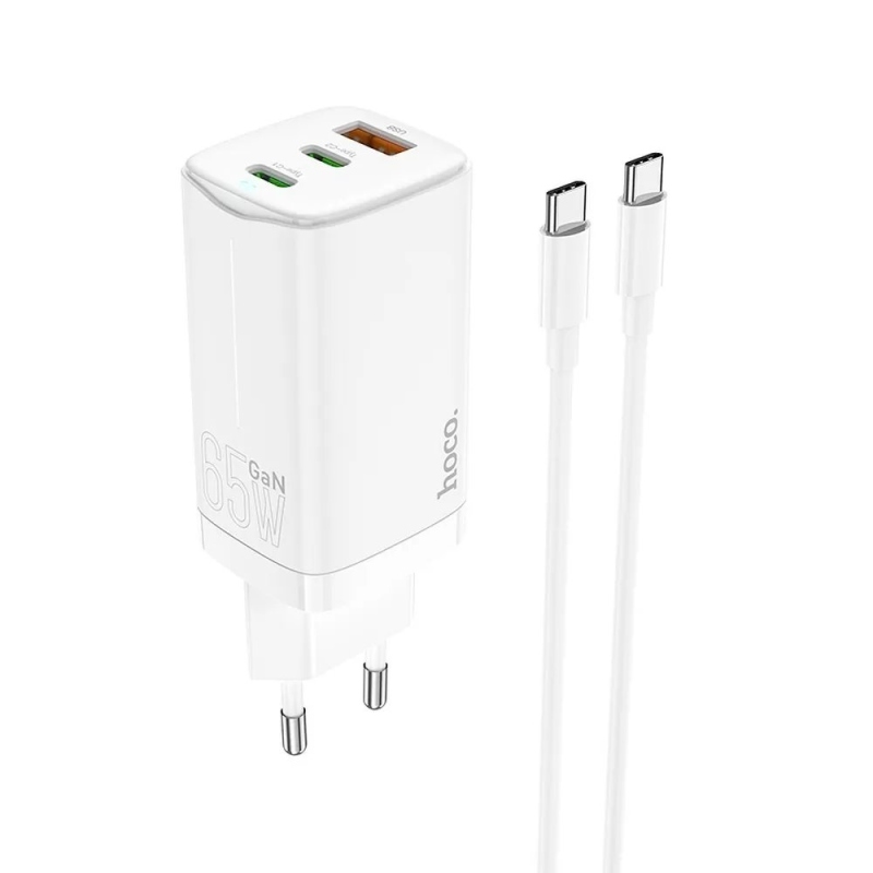 HOCO N16 GaN Cestovná nabíjačka 65W 2x USB-C + USB-A + Kábel USB-C/USB-C White