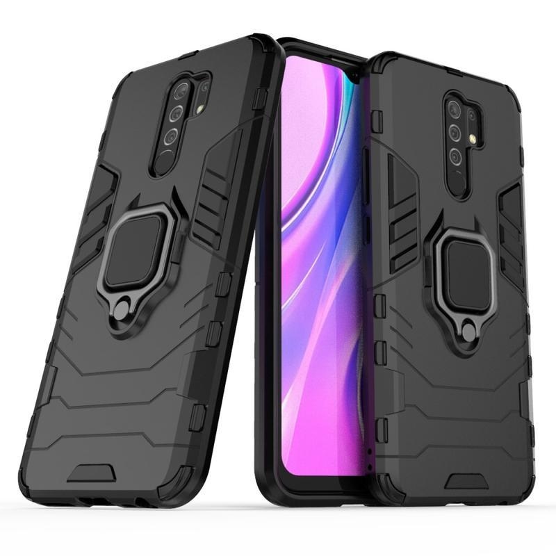 Holder odolný hybridný kryt s úchopom na prst na mobil Xiaomi Redmi 9 - čierny